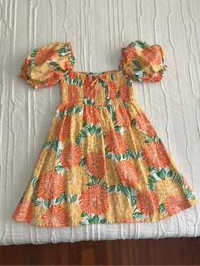 Orange Puff-Sleeve Sundress